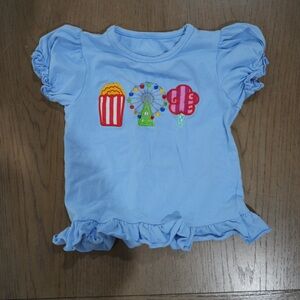 Blue Ruffle Sleeve Baby Shirt with Carnival Embroidery